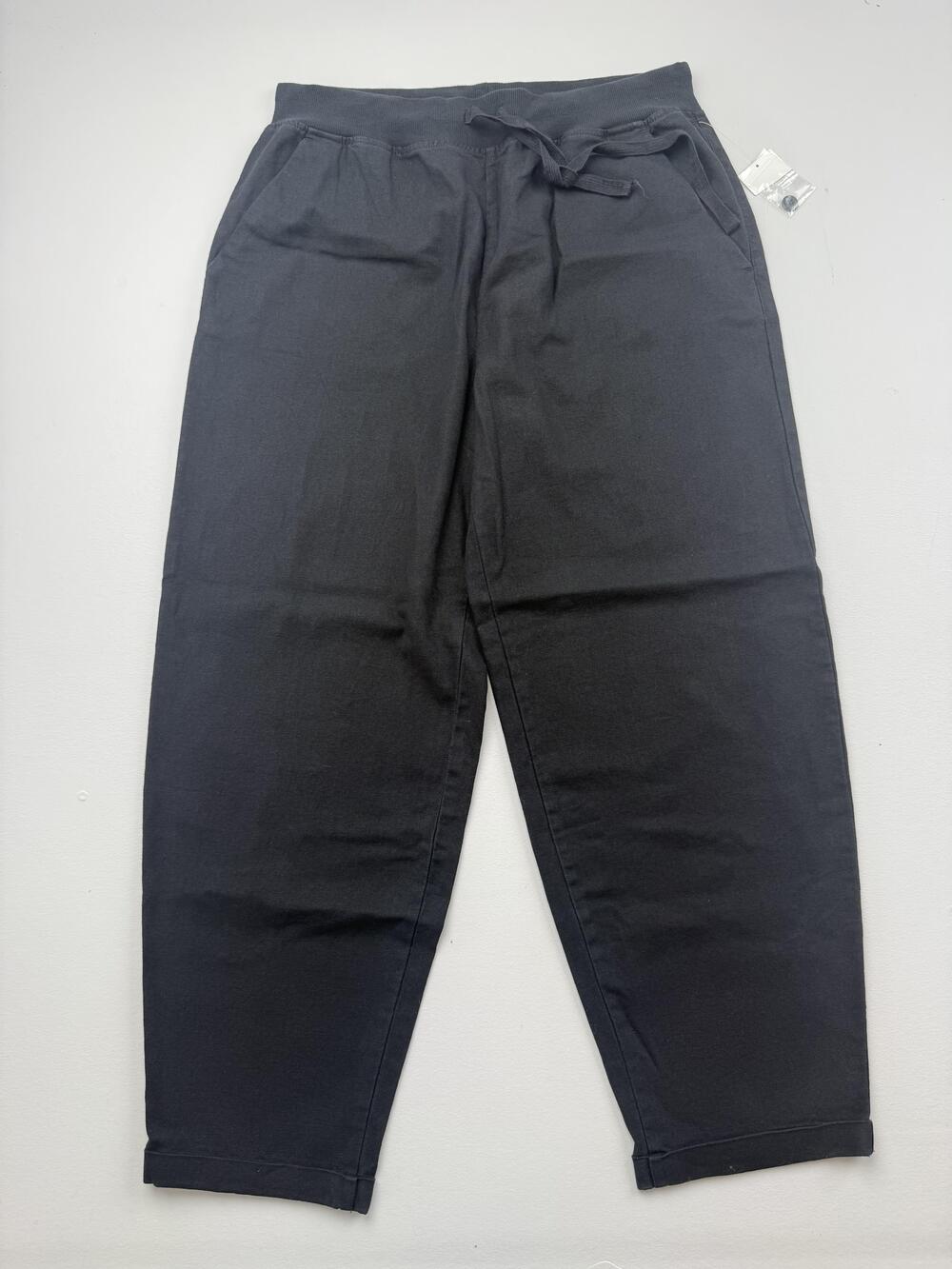 Karen Kane Pants Womens Large Black Linen Rayon Ankle Drawstring Relaxed Casual